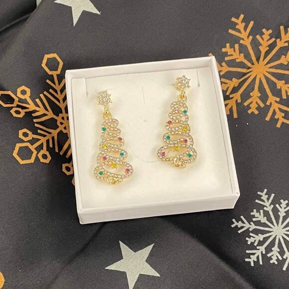 Neiman Marcus Rhinestone Light Luxury Christmas Tree Tassel Earrings - Picture 6 of 6